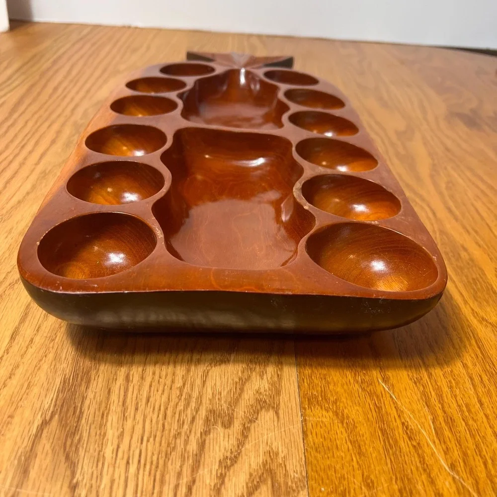Wooden Pineapple Serving Tray Appetizer Platter Carved Snack Nut Relish Dish